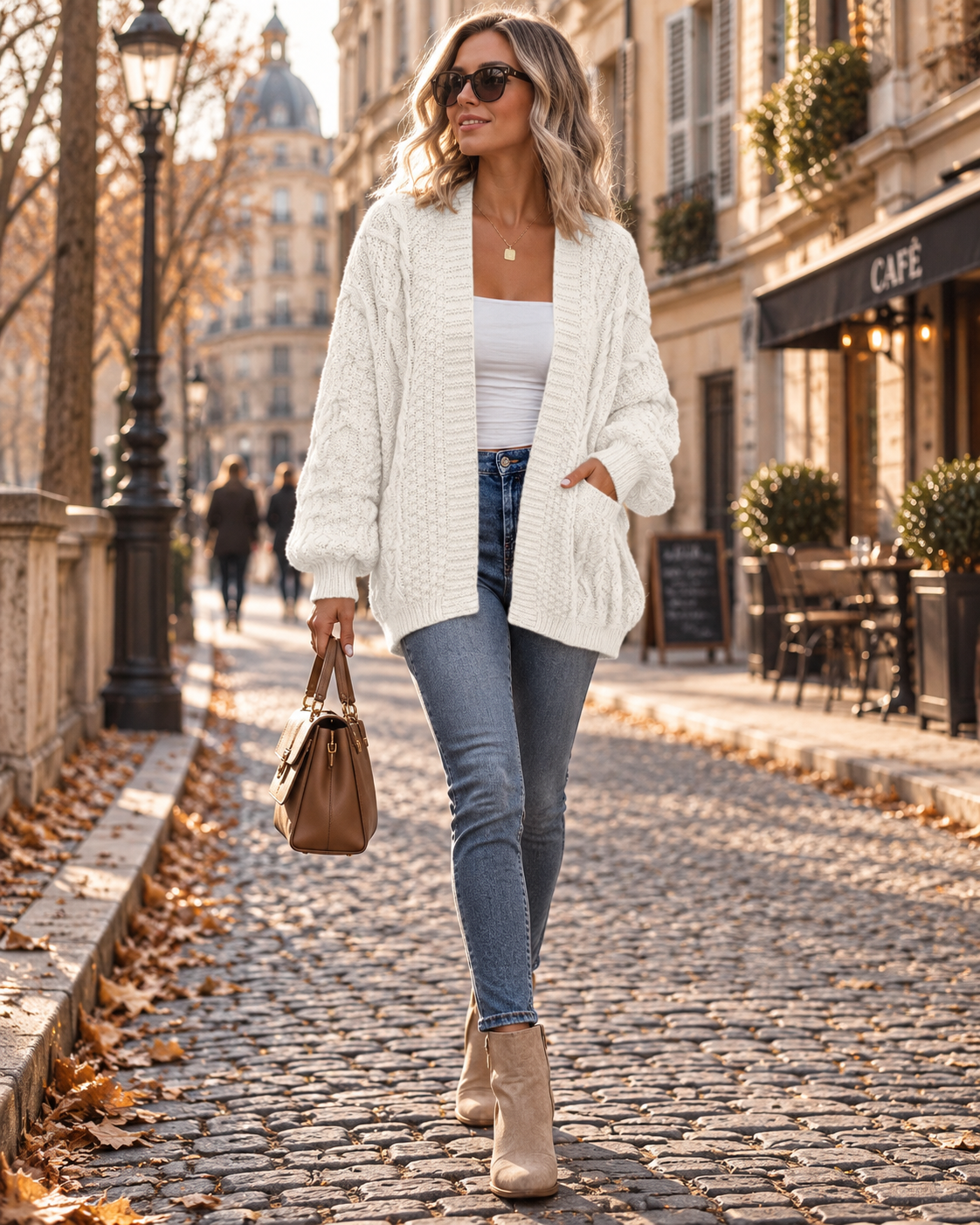 Maureen Cardigan femme torsadé – Coupe oversize, manches ballon, devant ouvert