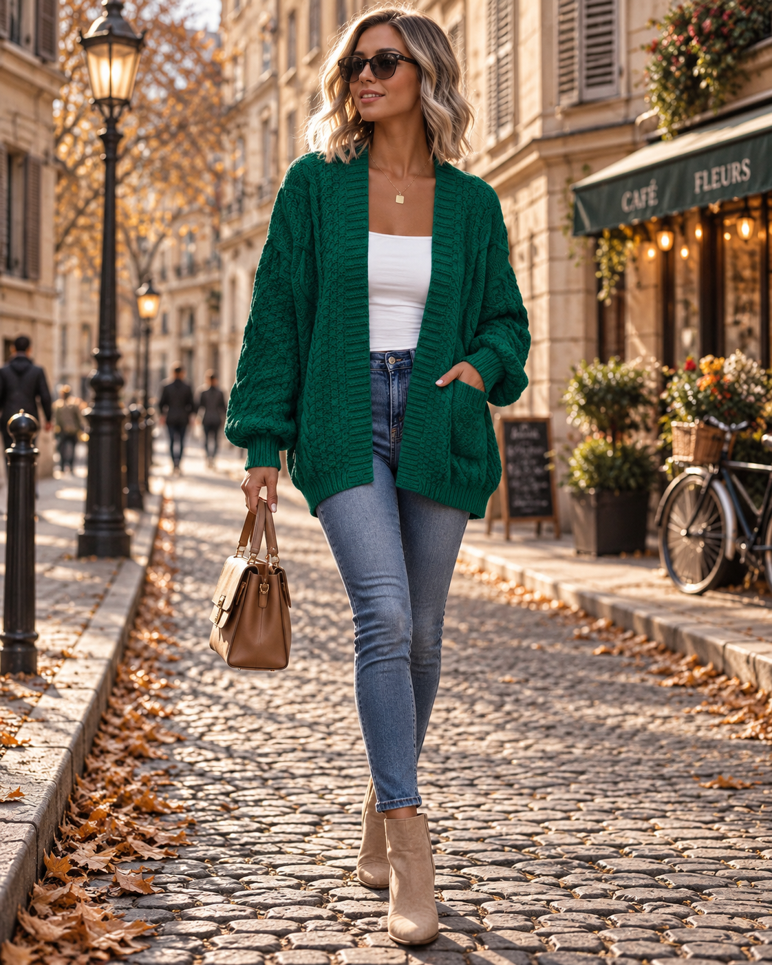 Maureen Cardigan femme torsadé – Coupe oversize, manches ballon, devant ouvert