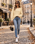 Romila Pull Ajouré Femme – Maille Légère, Coupe Ample, Col Rond & Manches Longues