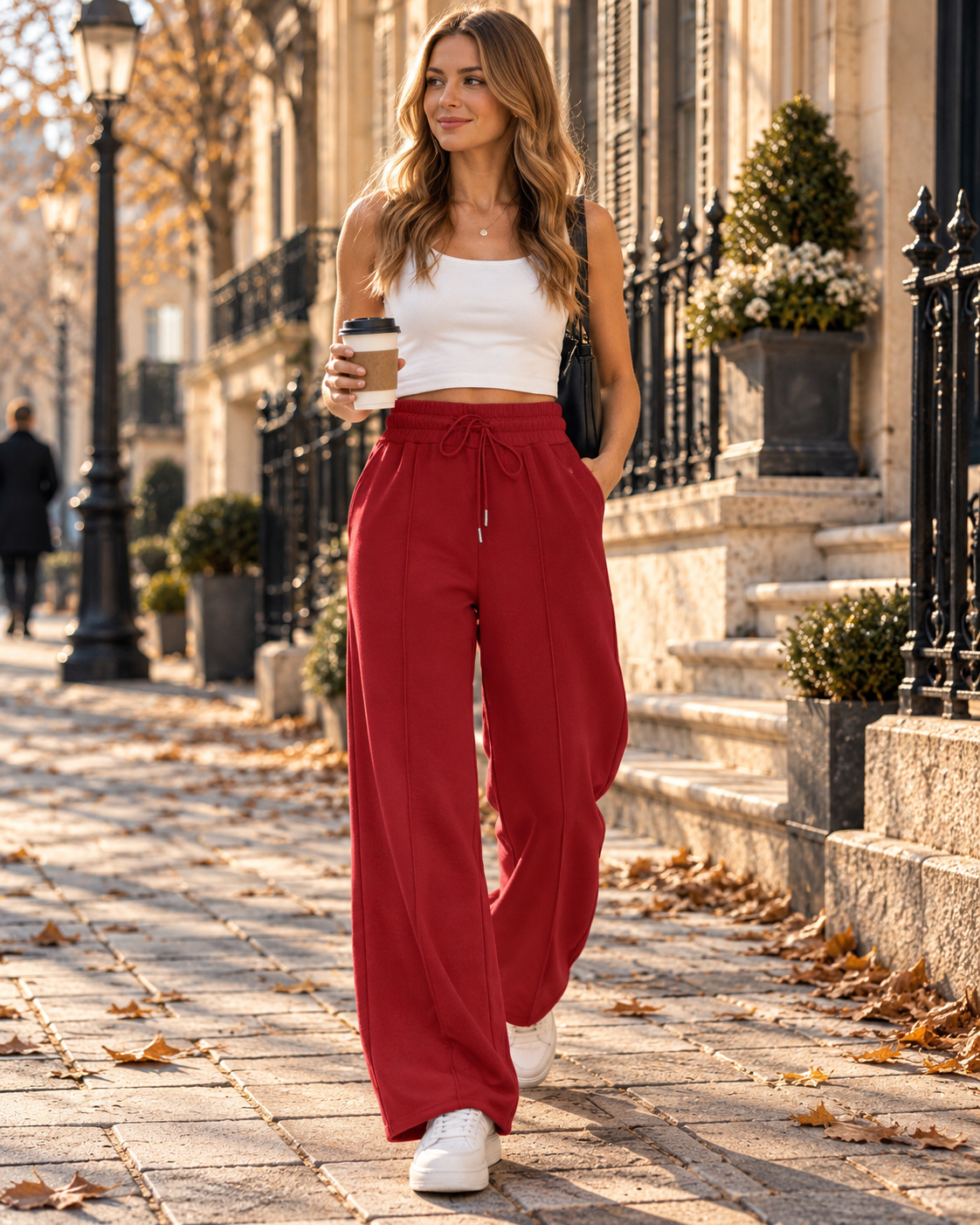 Jane Pantalon Jogging Femme – Taille Haute, Jambes Larges, Cordon et Poches