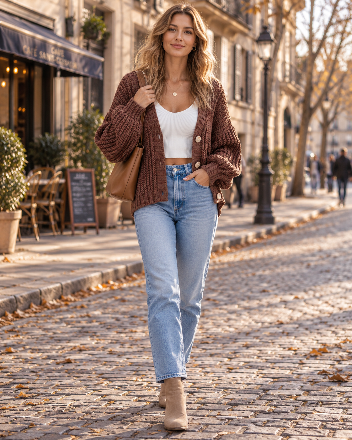 Brianne Cardigan Femme – Maille Épaisse, Col V, Coupe Oversize Courte et Boutons