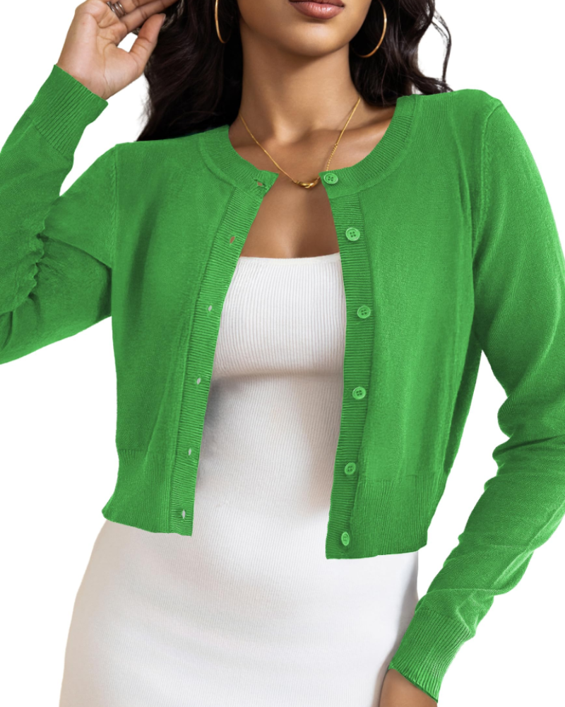 Élise Cardigan Court Femme – Gilet Maille Boutonné Stretch Léger à Manches Longues