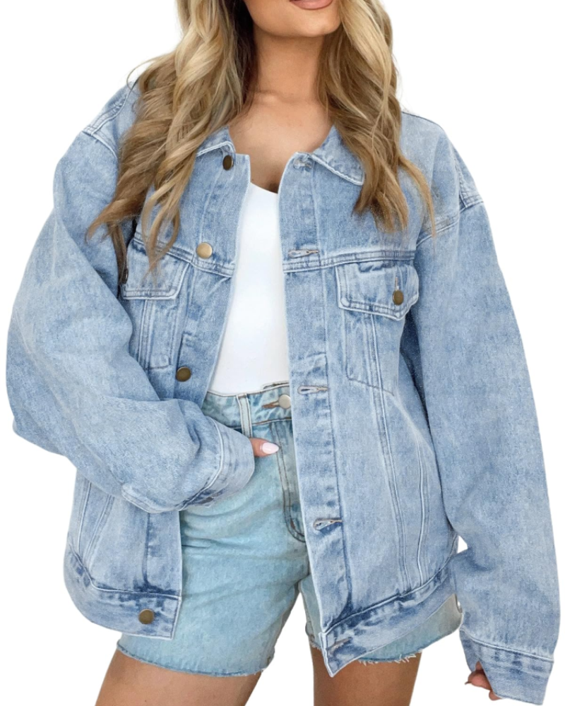 Blair Veste en Jean Femme – Veste Oversize Effet Usé avec Poches Style Boyfriend