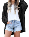 Hazel Women's Cardigan – Long Open-Knit Crochet Batwing Sleeve Cardigan