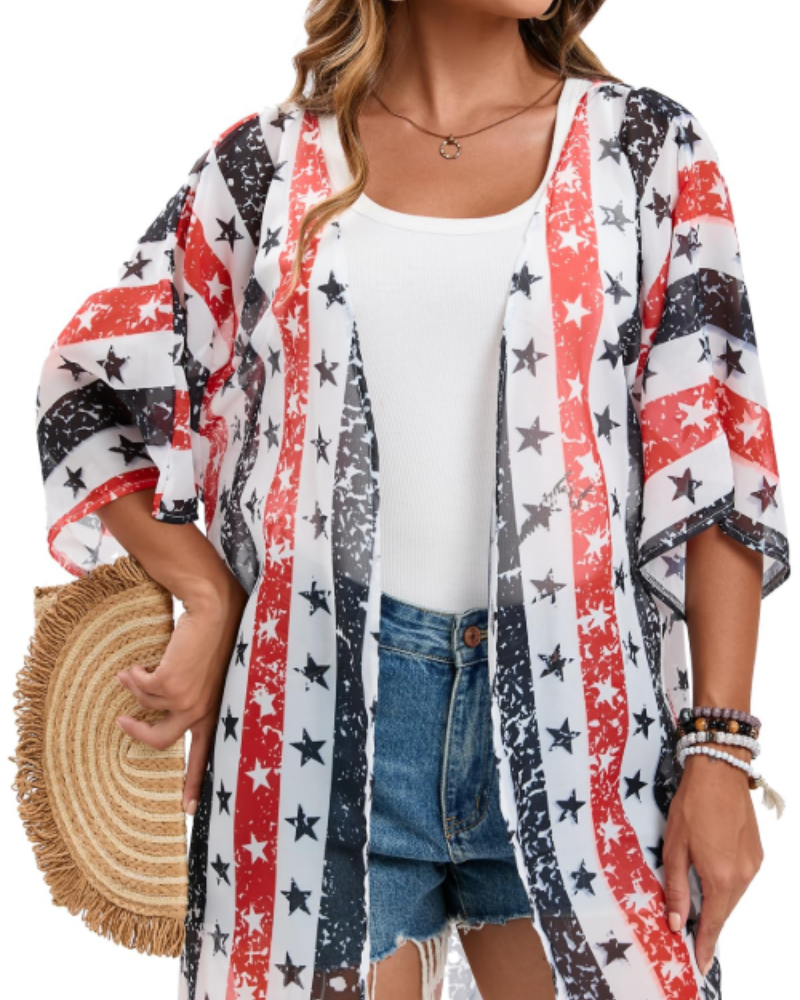 Scarlett Kimono de Plage Femme – Kimono Léger Imprimé Drapeau avec Coupe Fluide