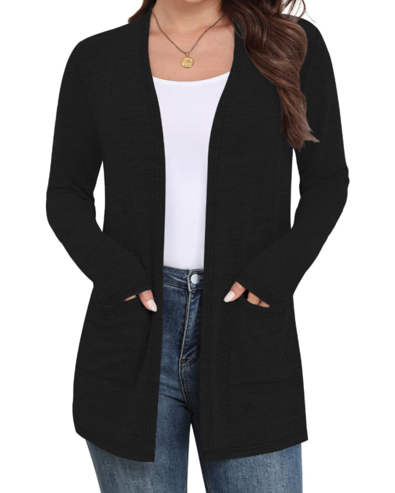 Naomi Cardigan Femme – Gilet Ouvert en Maille Douce avec Poches & Manches Longues