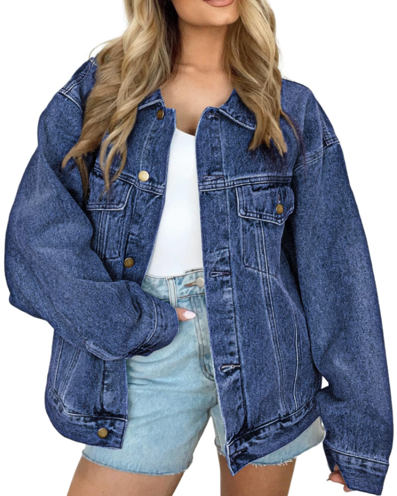 Blair Veste en Jean Femme – Veste Oversize Effet Usé avec Poches Style Boyfriend