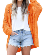 Hazel Cardigan Femme – Gilet Long en Maille Crochet Ouverte à Manches Chauve-Souris