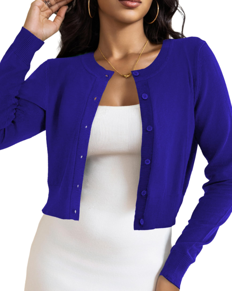Élise Cardigan Court Femme – Gilet Maille Boutonné Stretch Léger à Manches Longues