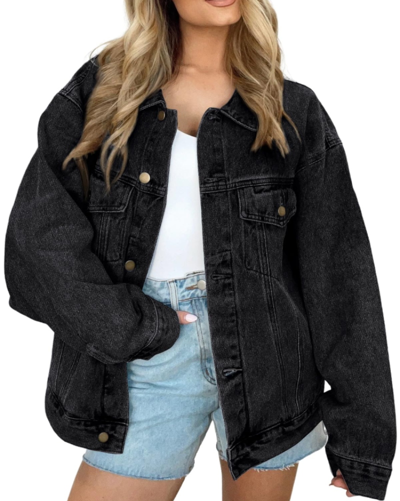 Blair Veste en Jean Femme – Veste Oversize Effet Usé avec Poches Style Boyfriend