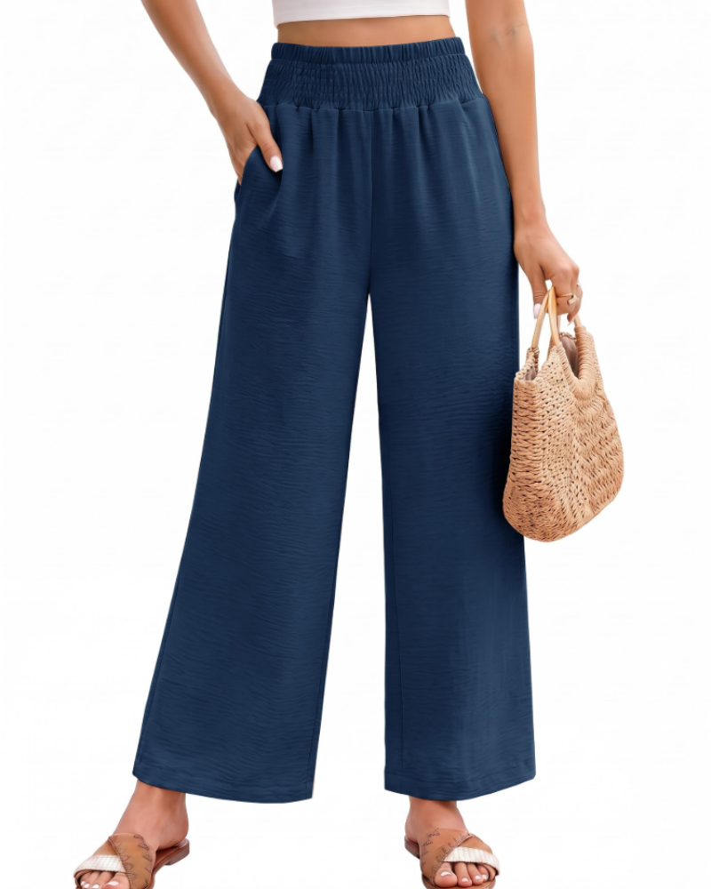 Tessa Pantalon Fluide Femme – Taille Élastique à Cordon avec Poches Style Palazzo