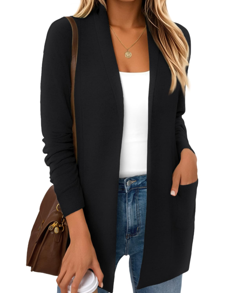 Vivian Cardigan Femme – Gilet Long Ouvert en Maille Douce avec Poches