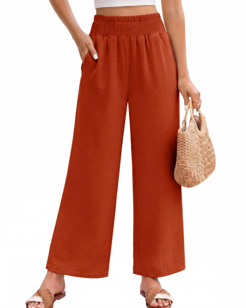 Tessa Pantalon Fluide Femme – Taille Élastique à Cordon avec Poches Style Palazzo