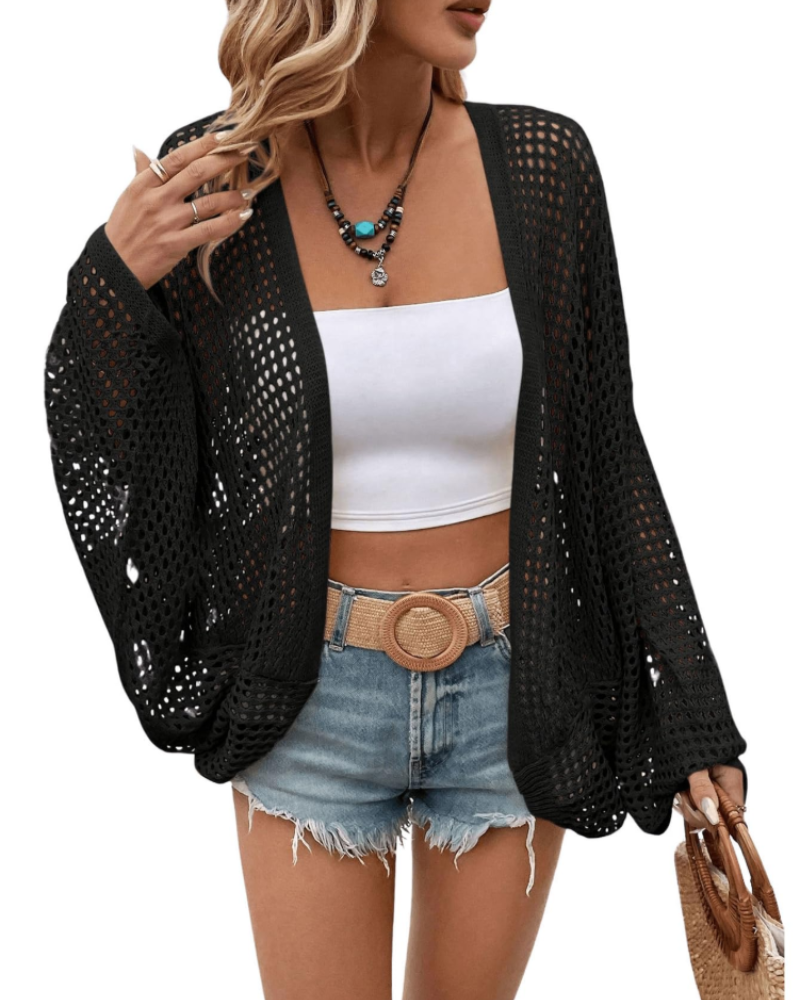 Zoey Cardigan Femme – Gilet Léger en Maille Ouverte à Manches Chauve-Souris