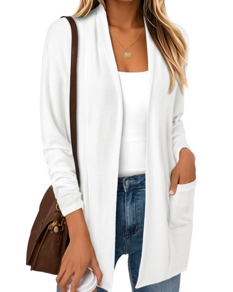 Vivian Cardigan Femme – Gilet Long Ouvert en Maille Douce avec Poches
