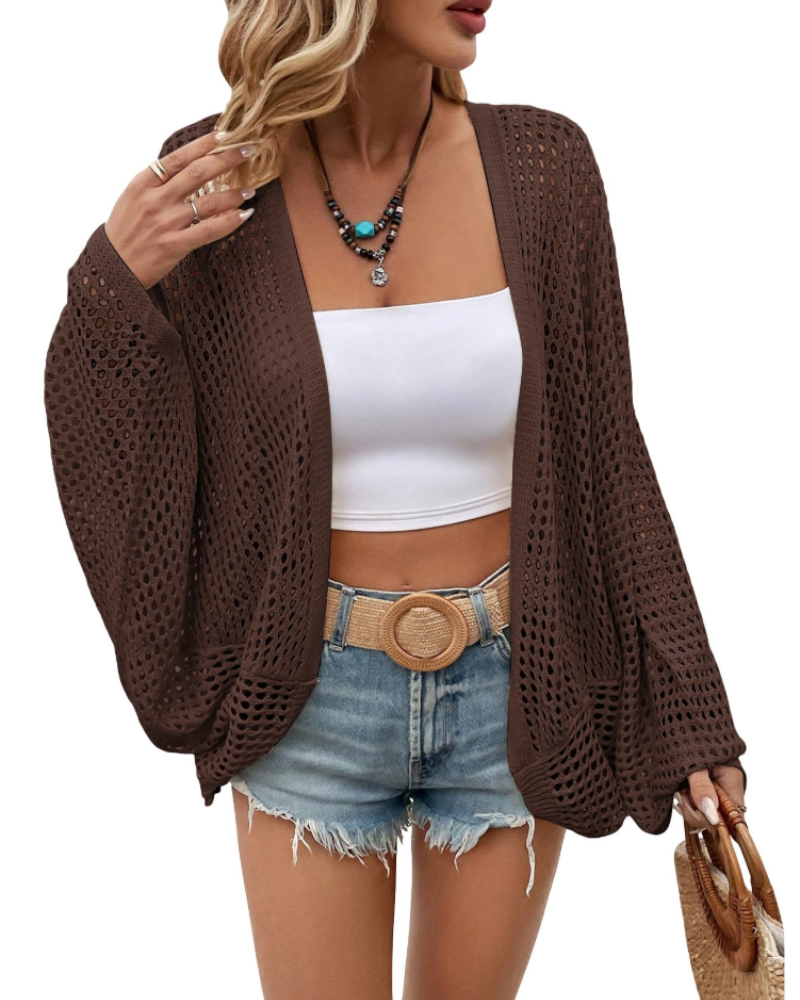 Zoey Cardigan Femme – Gilet Léger en Maille Ouverte à Manches Chauve-Souris