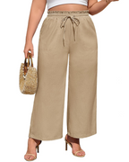 Maren Pantalon en Lin Femme – Palazzo Taille Élastique avec Cordon et Poches