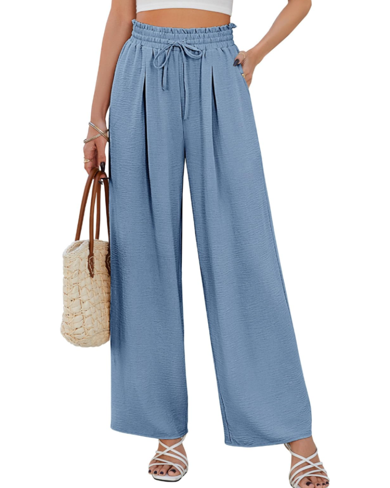 Paige Pantalon Palazzo Femme – Taille Haute Élastique avec Cordon et Poches Ample