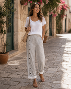Megan Pantalon Femme – Pantalon Décontracté à Rayures avec Poches Latérales et Coupe Confortable