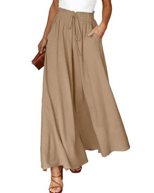 Pantalón Palazzo para mujer Brooke – Cintura alta con cordón y bolsillos, corte fluido