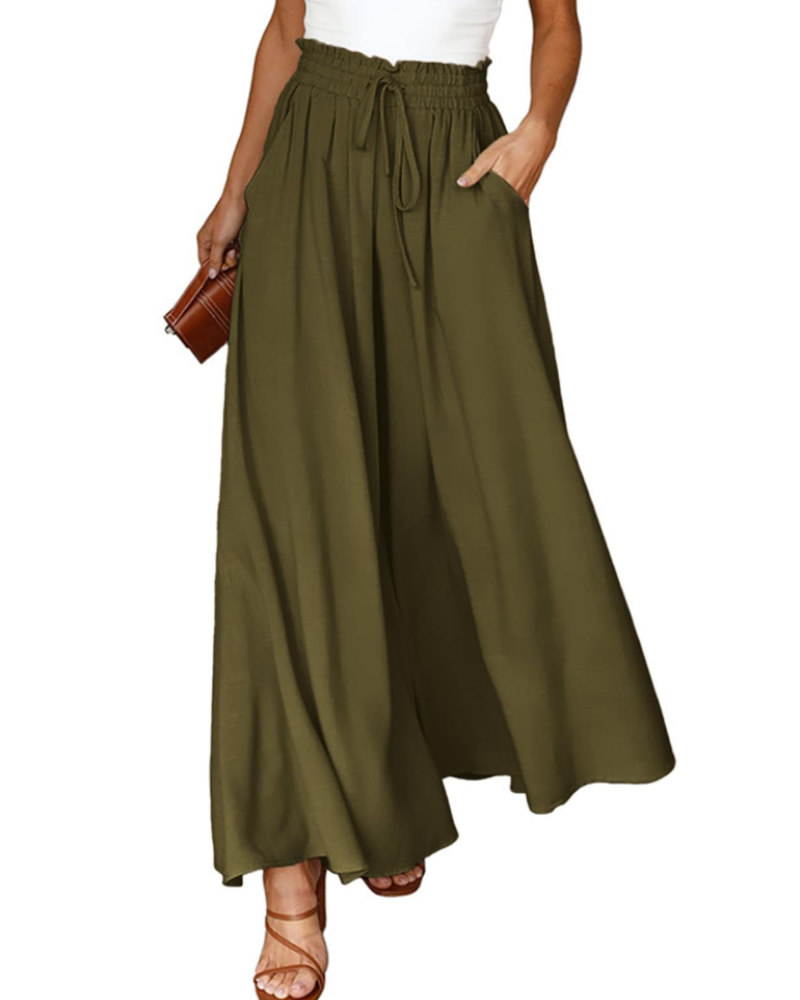 Brooke Pantalon Palazzo Femme – Taille Haute à Cordon avec Poches Coupe Fluide