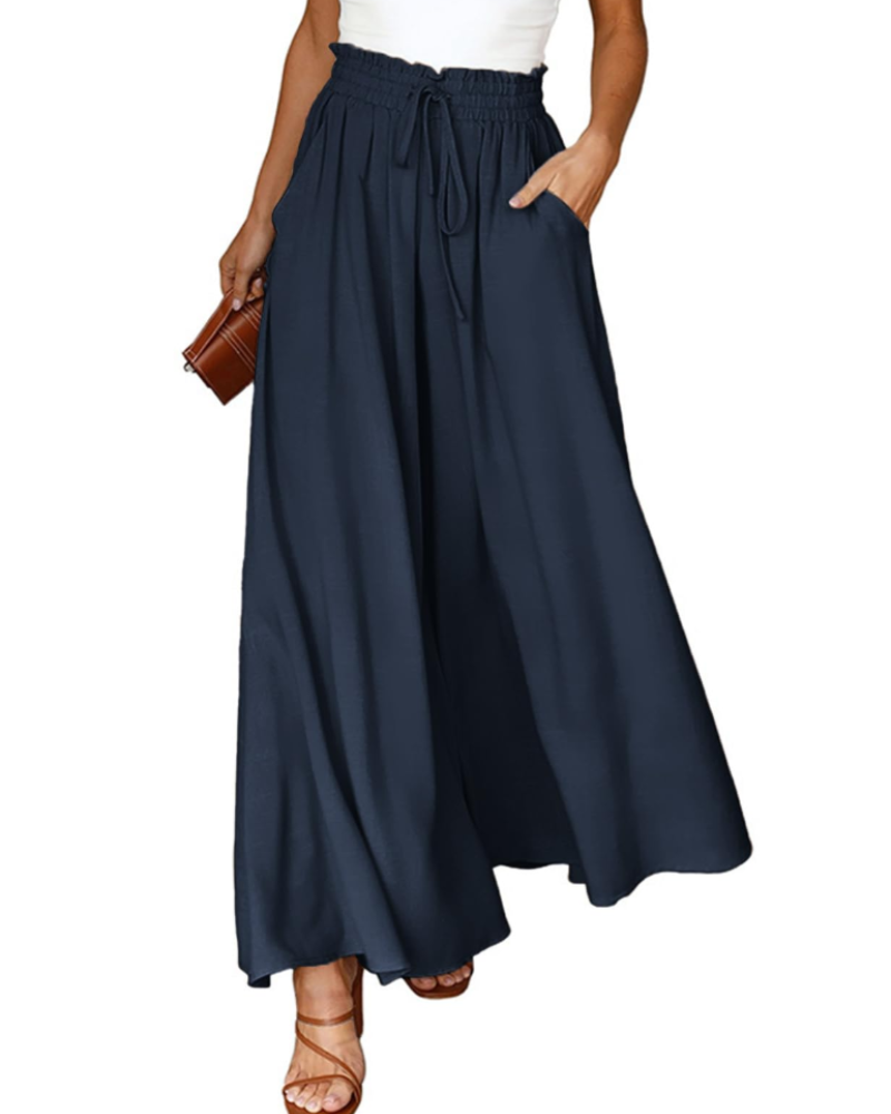 Brooke Pantalon Palazzo Femme – Taille Haute à Cordon avec Poches Coupe Fluide