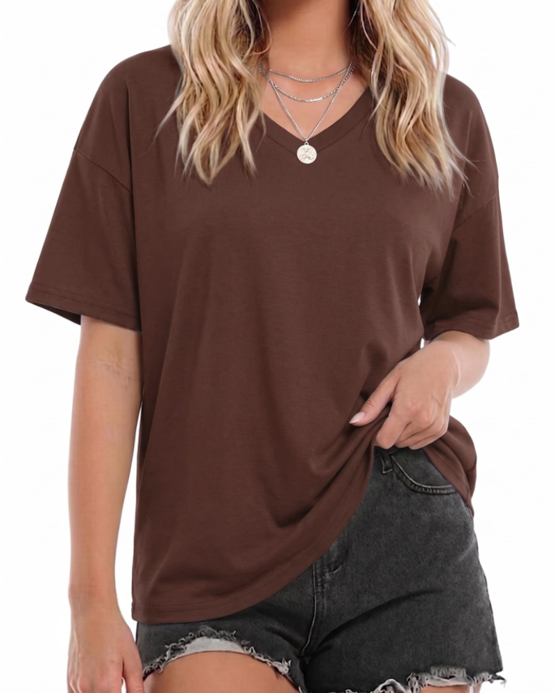 Marley T-Shirt Oversize Femme – Haut Col Rond à Fentes Latérales Coupe Ample Confortable