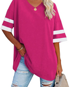 Camiseta Aspen Oversize para Mujer – Cuello en V Medio y Mangas Cortas en Algodón Mezclado Corte Amplio