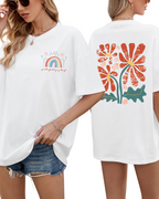 Sadie T-Shirt Oversize Femme – Haut 100 % Coton à Imprimé Floral et Arc-en-Ciel