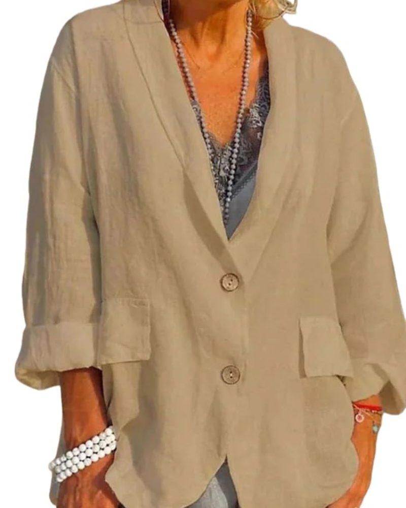 Jocelyn Blazer en Lin Femme – Veste de Tailleur Élégante à Revers avec Poches & 2 Boutons