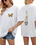 Tatum T-Shirt Oversize Femme – Haut 100 % Coton à Imprimé Papillon Col Rond Demi-Manches