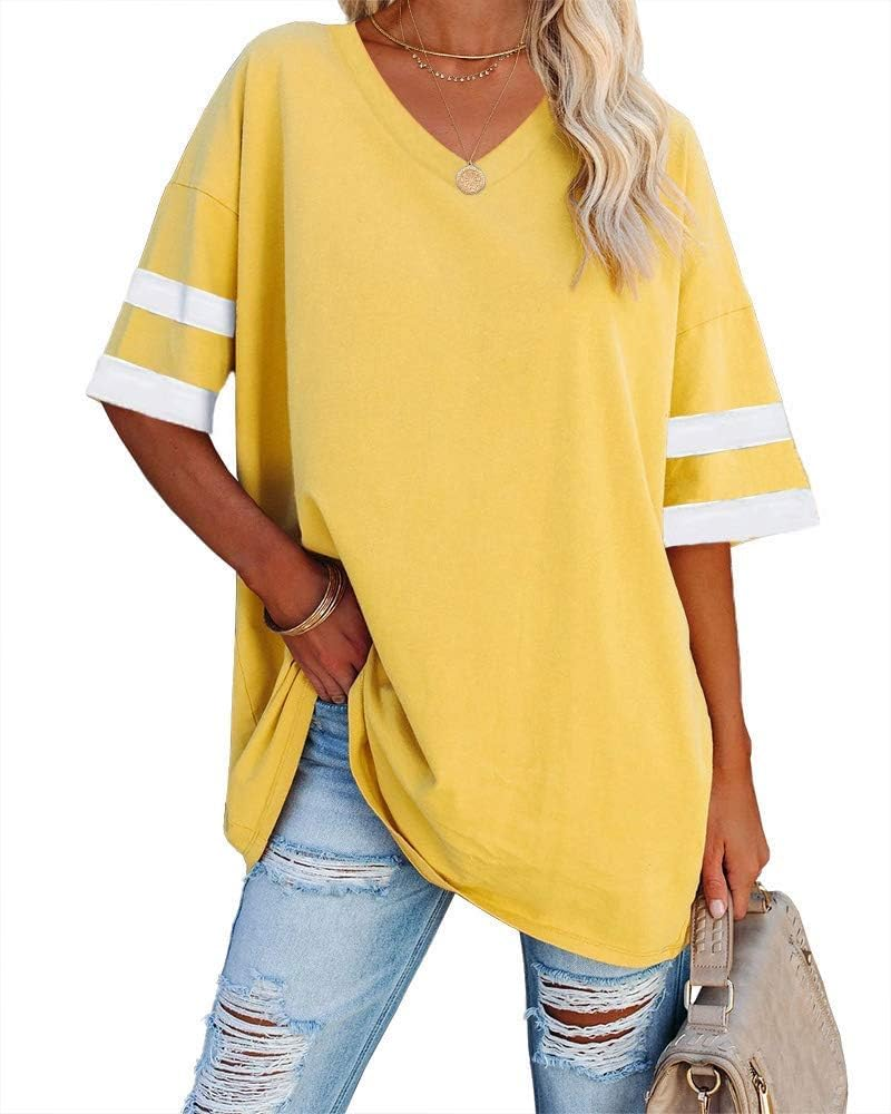 Aspen T-Shirt Oversize Femme – Haut Col V Demi-Manches en Coton Mélangé Coupe Ample