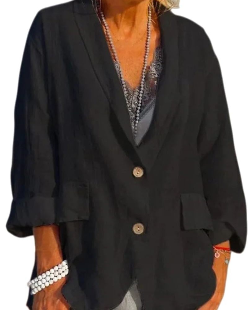 Jocelyn Blazer en Lin Femme – Veste de Tailleur Élégante à Revers avec Poches & 2 Boutons