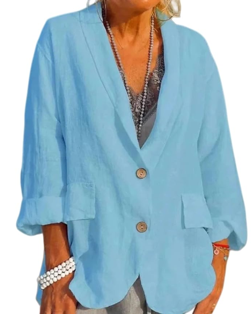 Jocelyn Blazer en Lin Femme – Veste de Tailleur Élégante à Revers avec Poches & 2 Boutons