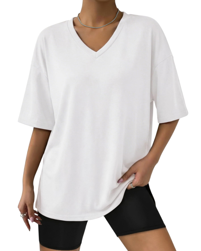 Marley T-Shirt Oversize Femme – Haut Col Rond à Fentes Latérales Coupe Ample Confortable