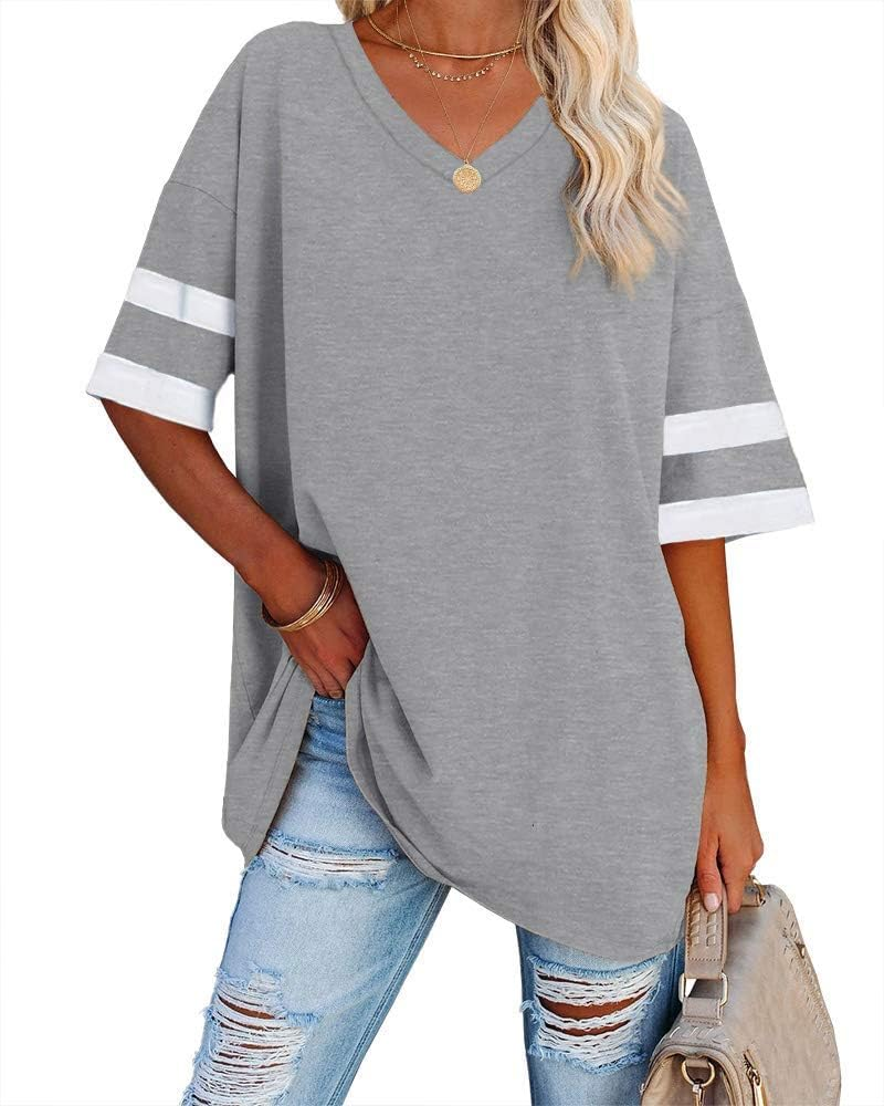 Aspen T-Shirt Oversize Femme – Haut Col V Demi-Manches en Coton Mélangé Coupe Ample