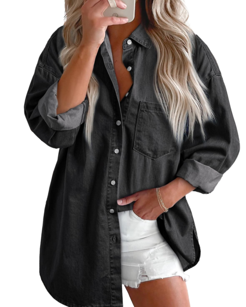 Emerson Chemise en Jean Femme – Surchemise Oversize Boutonnée à Manches Longues