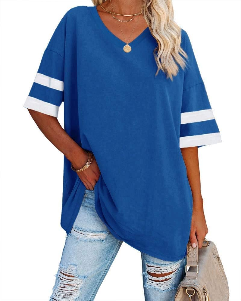 Aspen T-Shirt Oversize Femme – Haut Col V Demi-Manches en Coton Mélangé Coupe Ample