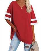 Camiseta Aspen Oversize para Mujer – Cuello en V Medio y Mangas Cortas en Algodón Mezclado Corte Amplio
