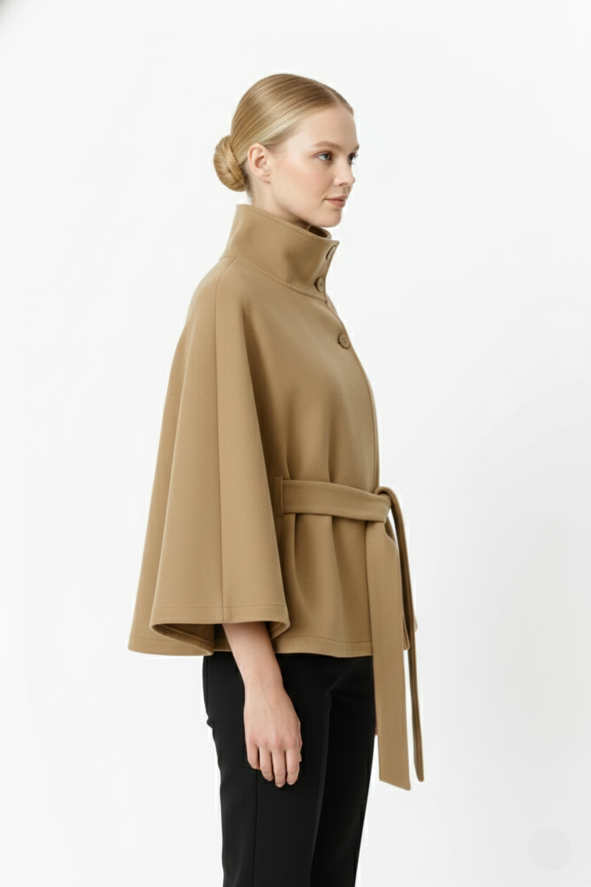Adeline Abrigo de Lana para Mujer – Abrigo Largo con Cuello Alto, Cinturón Desmontable y Corte Elegante