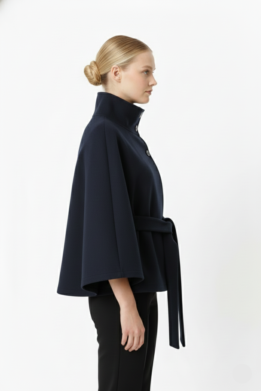 Adeline Abrigo de Lana para Mujer – Abrigo Largo con Cuello Alto, Cinturón Desmontable y Corte Elegante