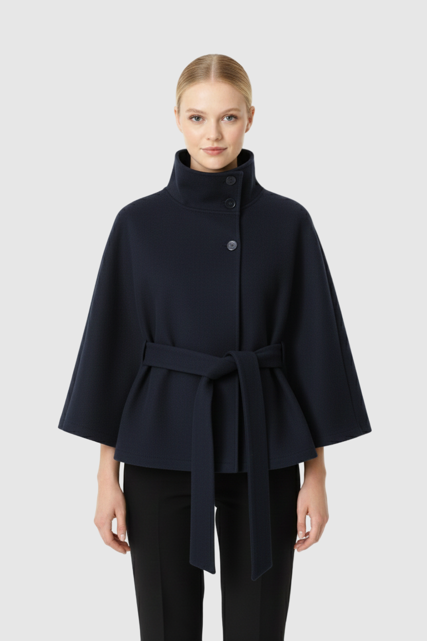 Adeline Manteau Femme en Laine – Manteau Long avec Col Montant, Ceinture Amovible et Coupe Élégante