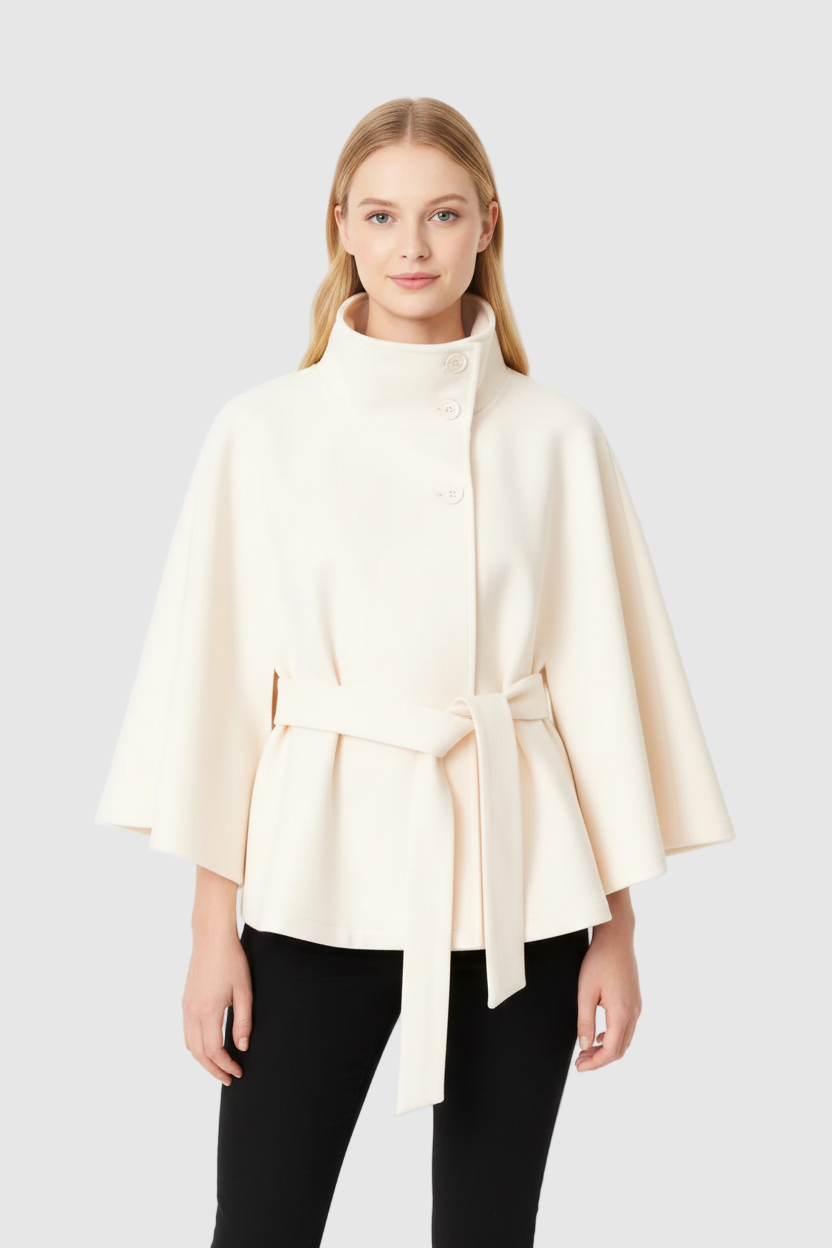 Adeline Abrigo de Lana para Mujer – Abrigo Largo con Cuello Alto, Cinturón Desmontable y Corte Elegante