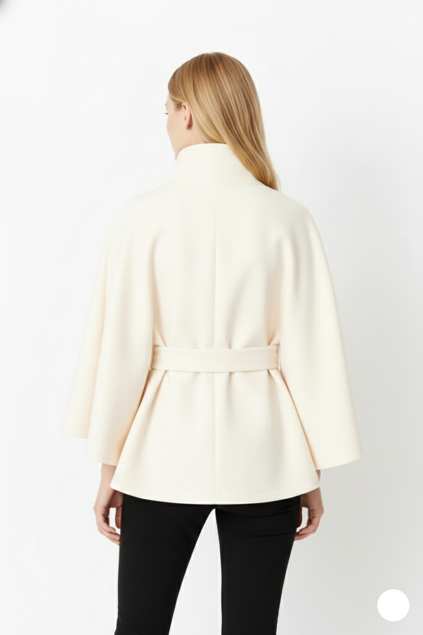 Adeline Manteau Femme en Laine – Manteau Long avec Col Montant, Ceinture Amovible et Coupe Élégante