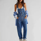 Nolwenn Tuta in Jeans Donna – Tuta Denim Elegante con Taglio Sagomato e Chiusura con Bottoni