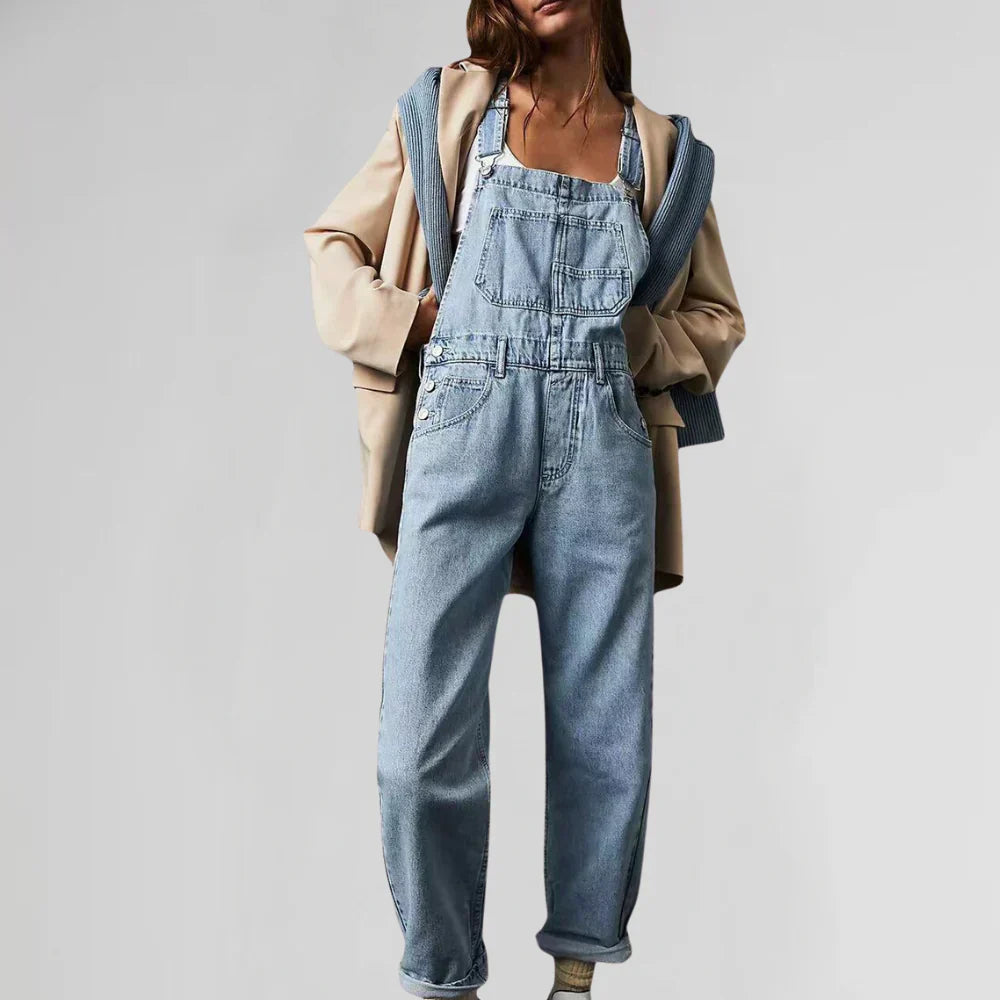 Nolwenn Combinaison en Jean Femme – Combinaison Denim Élégante avec Coupe Cintrée et Fermeture Boutonnée