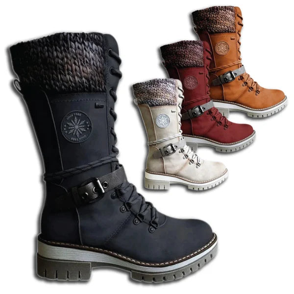 Emma Women's Tall Boots – Lace-up Winter Boots with Warm Lining and Zipper Closure