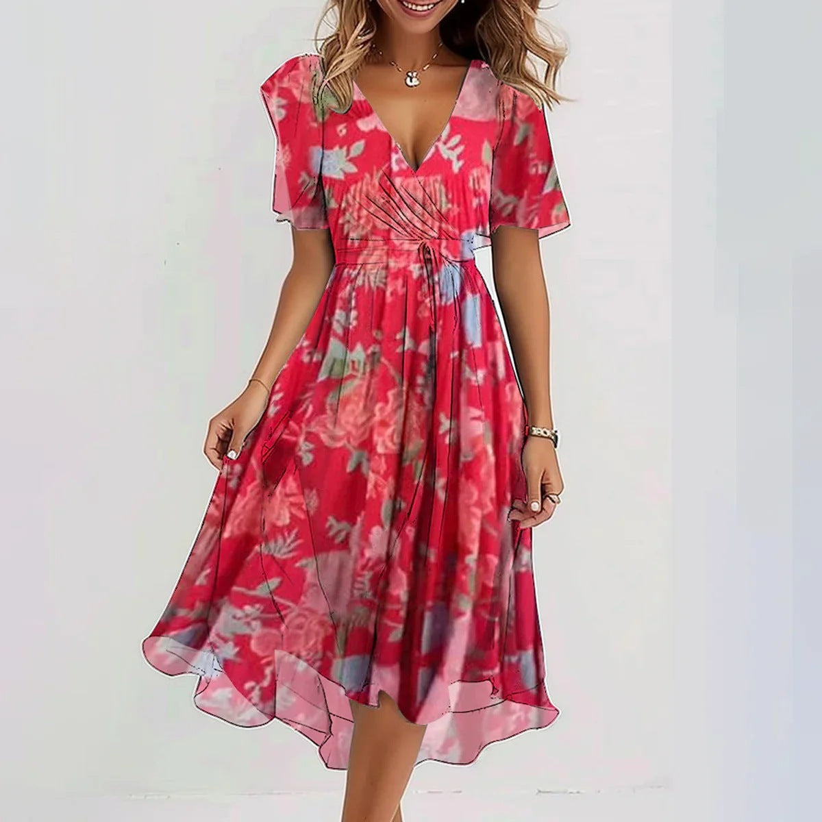 Melissa Robe Midi Femme – Coupe Flatteuse avec Imprimé Floral Vibrant & Confort Respirant