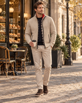 Gian Cardigan Homme Zippé en Maille - Col Montant, Doublure Écossaise et Poches Avant