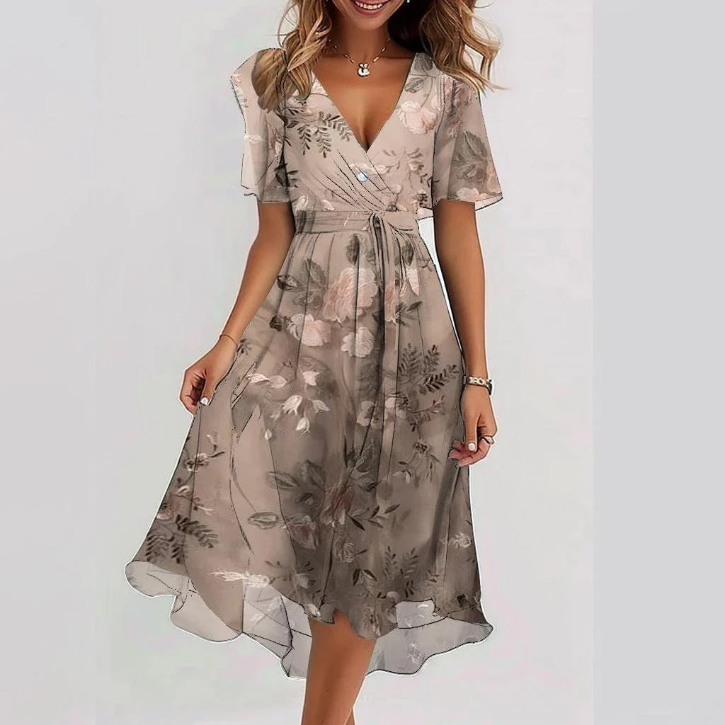 Melissa Robe Midi Femme – Coupe Flatteuse avec Imprimé Floral Vibrant & Confort Respirant